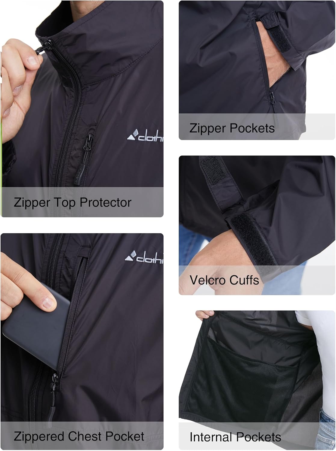 clothin Men's Lightweight Water-Resistant Packable Windbreaker