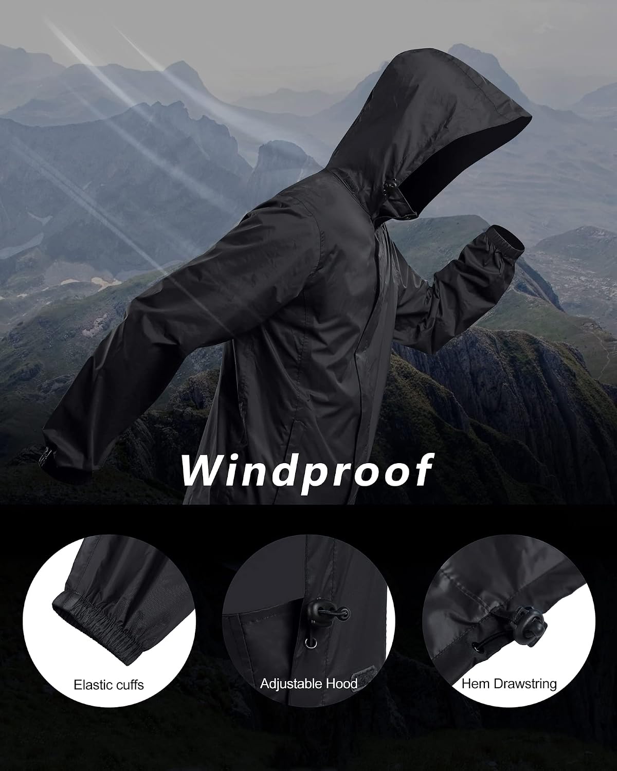 Outdoor Ventures Men's Rain Jacket Waterproof Lightweight Packable Raincoat