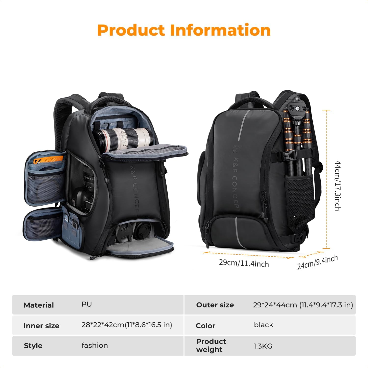 K&F CONCEPT Camera Backpack,25L Large Capacity Camera Bag for Photographers