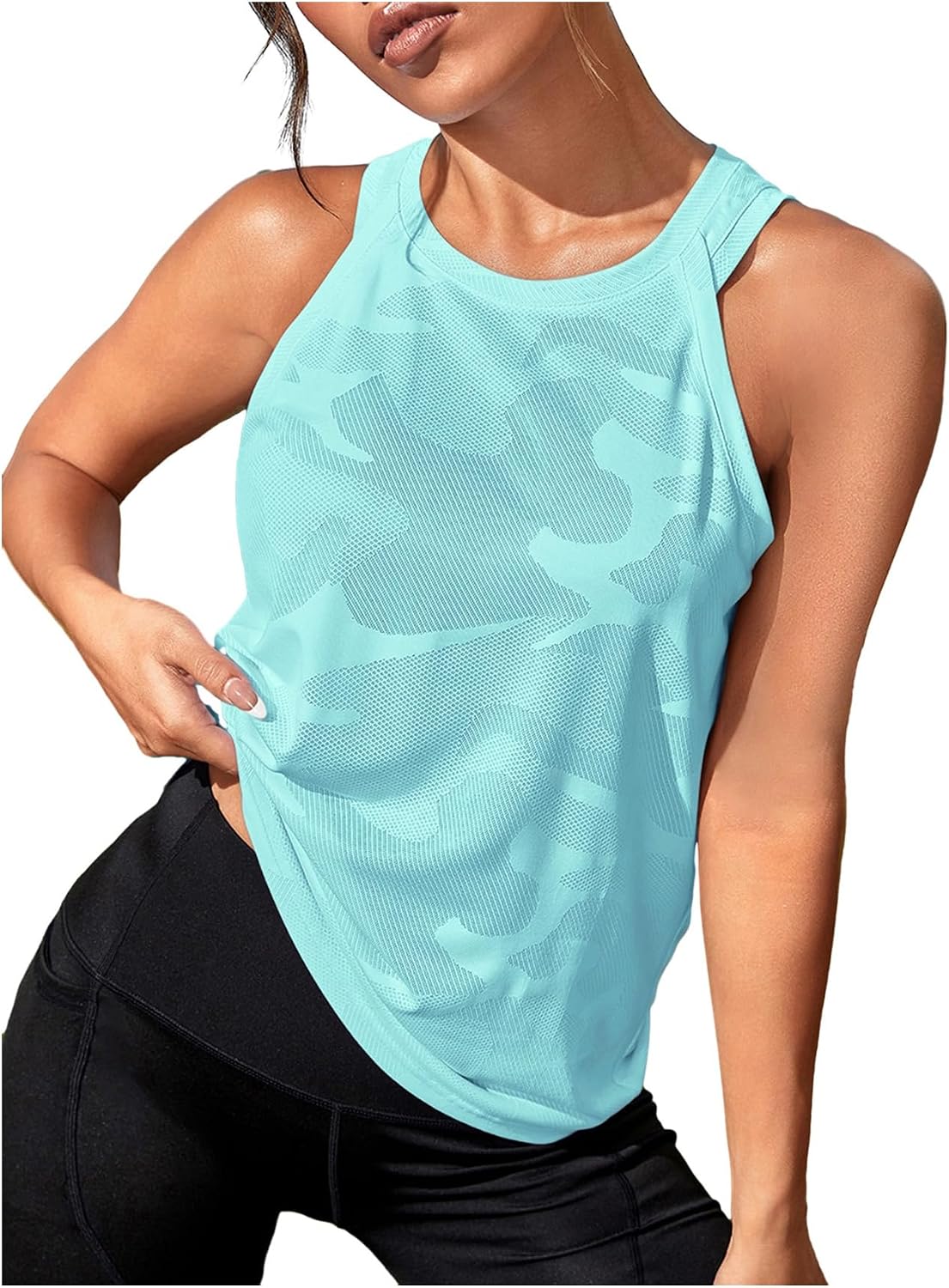 OYOANGLE Women's Camo Print Sleeveless Workout Running Tank Tops Yoga Shirt
