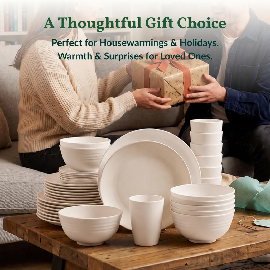 Homienly Wheat Straw Dinnerware Set,40-Piece Dish Set for 8, Dinner Plates, Dessert Plate, Cereal Bowls, Cups, Appetizer Plates,Reusable Dinner Plates Kids Plates and Bowls Sets, White