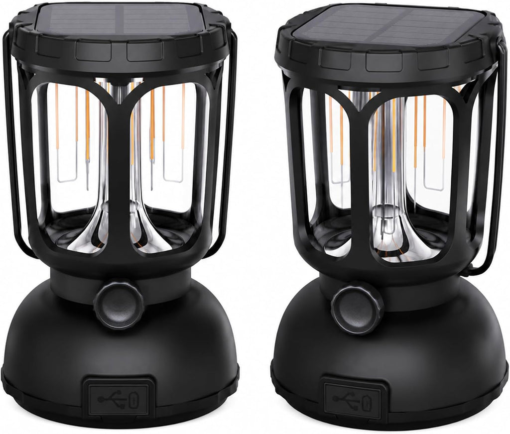 Raynic Camping Lanterns 2 Pack, USB-C & Solar Rechargeable, Long Last