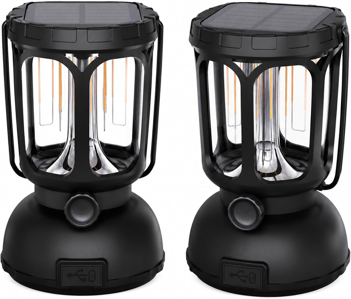 Raynic Camping Lanterns 2 Pack, USB-C & Solar Rechargeable, Long Last