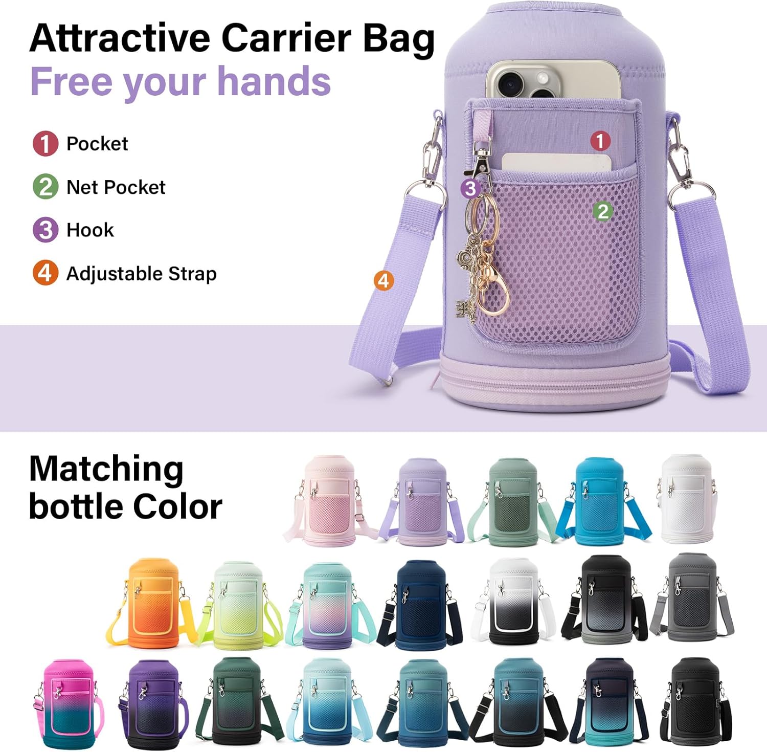 DYSANKY Insulated Water Bottle w/Straw Lid & Portable Carrier Bag, 64oz