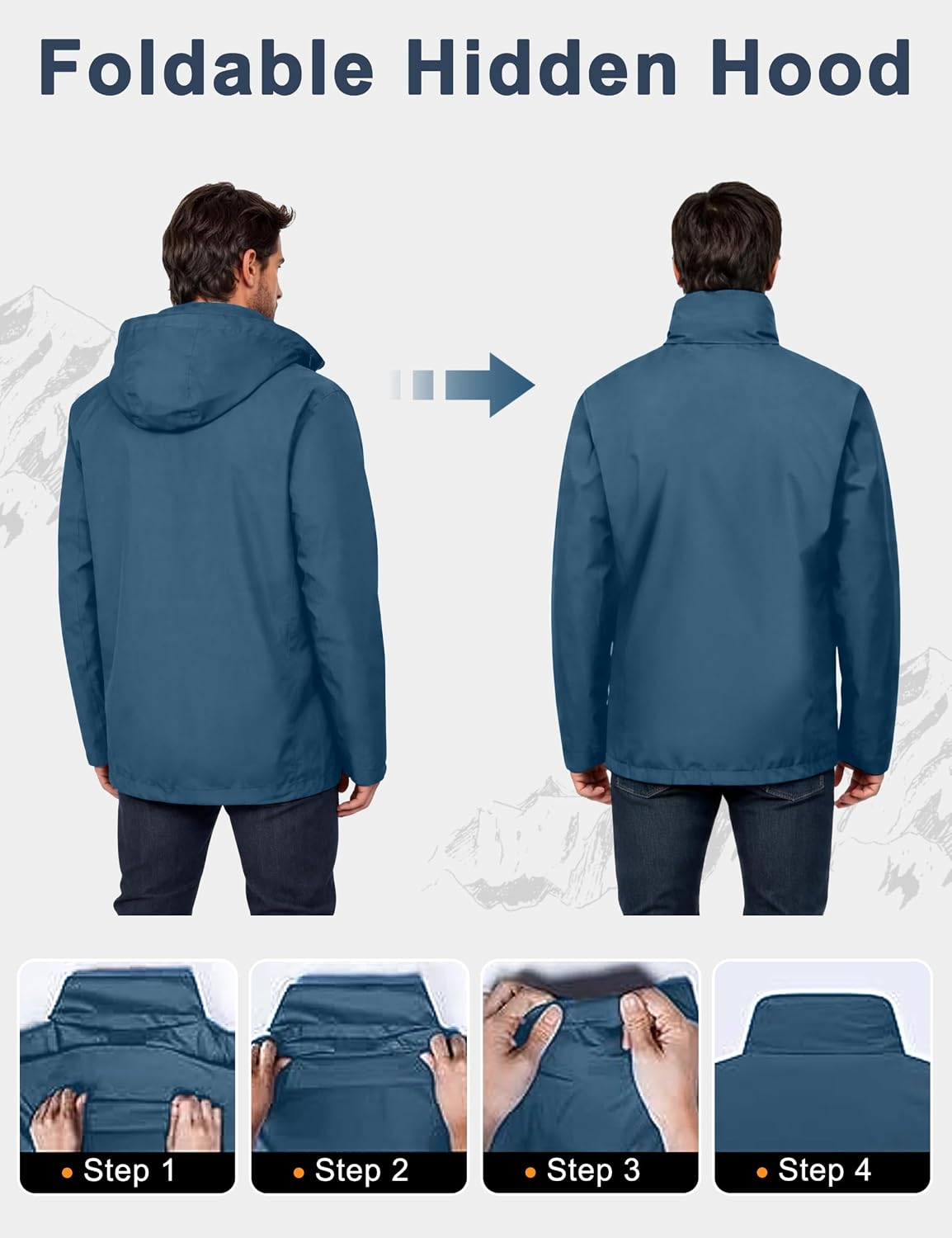Little Donkey Andy Men's Waterproof Rain Jacket Outdoor Raincoat for Hiking