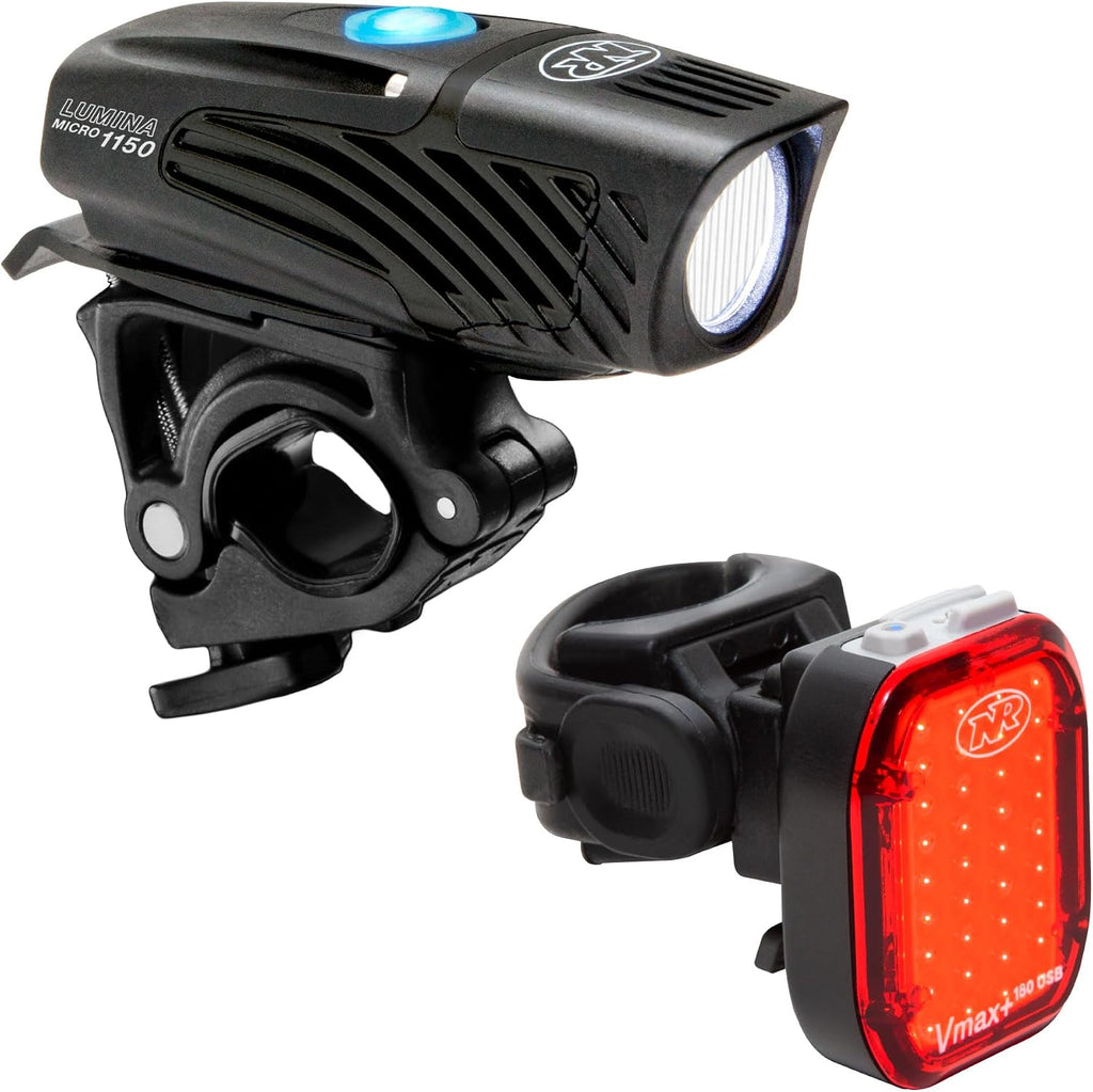 Niterider Lumina Micro 1150 + Vmax+ 180 Bike Light Combo 1150 Front & 180 Rear Lumen USB-C Rechargeable Headlight Taillight Set Compact Lightweight IP64 12 Modes Bicycle Safety Commuting Night Riding