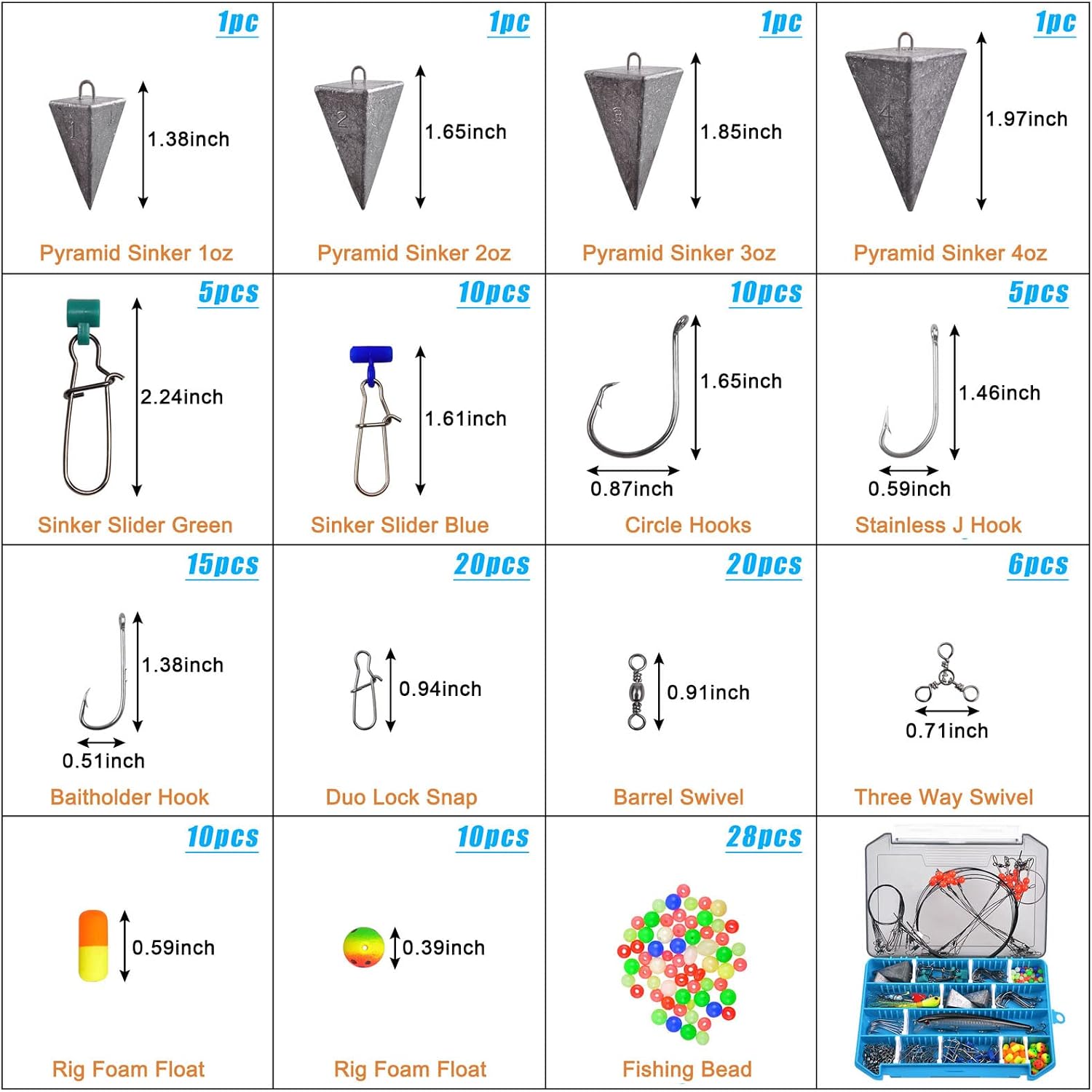 Surf Fishing Tackle Kit Ocean Saltwater Fishing Lures Surf Fishing Gear Fish Finder Rigs Pompano Rig Pyramid Sinker Weight Fishing Hooks Swivels Various Accessories