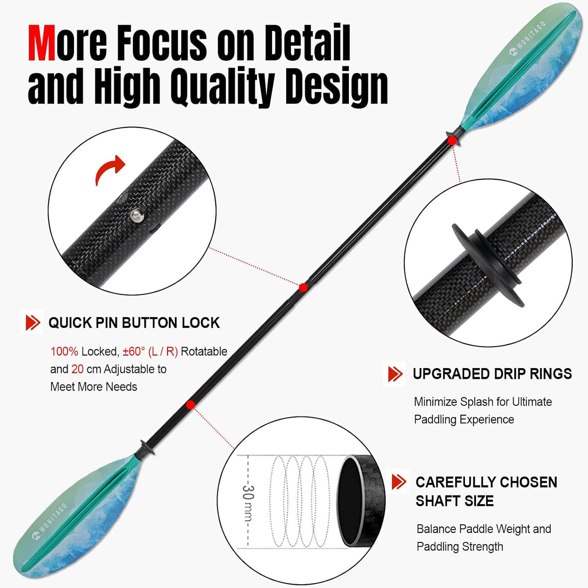 Kayak Paddle Adjustable, Lightweight Carbon Fiber Kayaking Oar