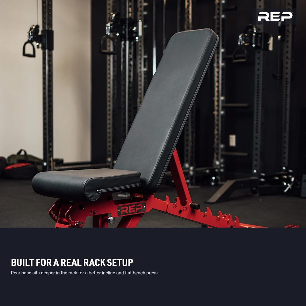 REP FID Foldable Weight Bench, Incline Decline Chair for Home Gym, Compact Portable Stationary Equipment, Heavy Duty Strength Training Platform, Adjustable Situp Dumbbell Workout Support, AB-3000
