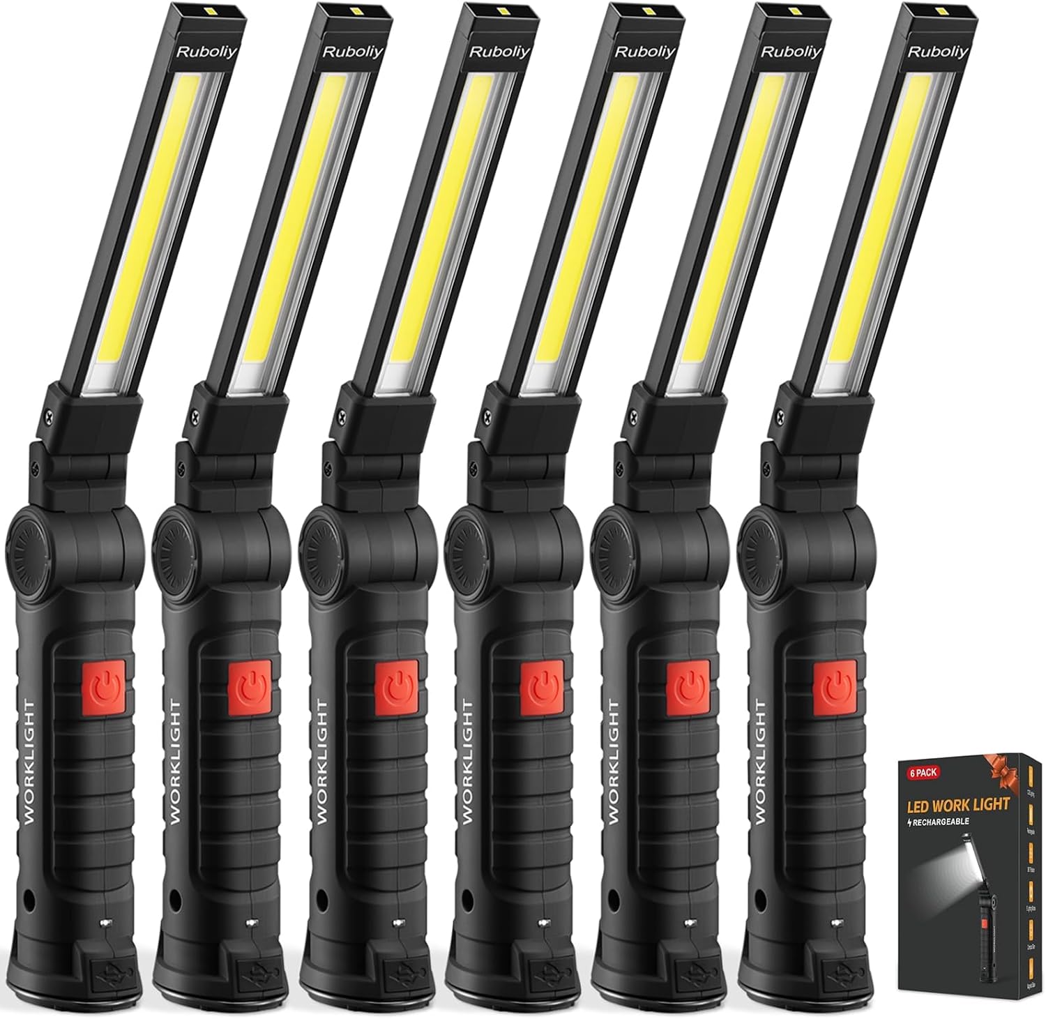 6Pack Magnetic Rechargeable LED Work Light/Flashlight for Mechanics