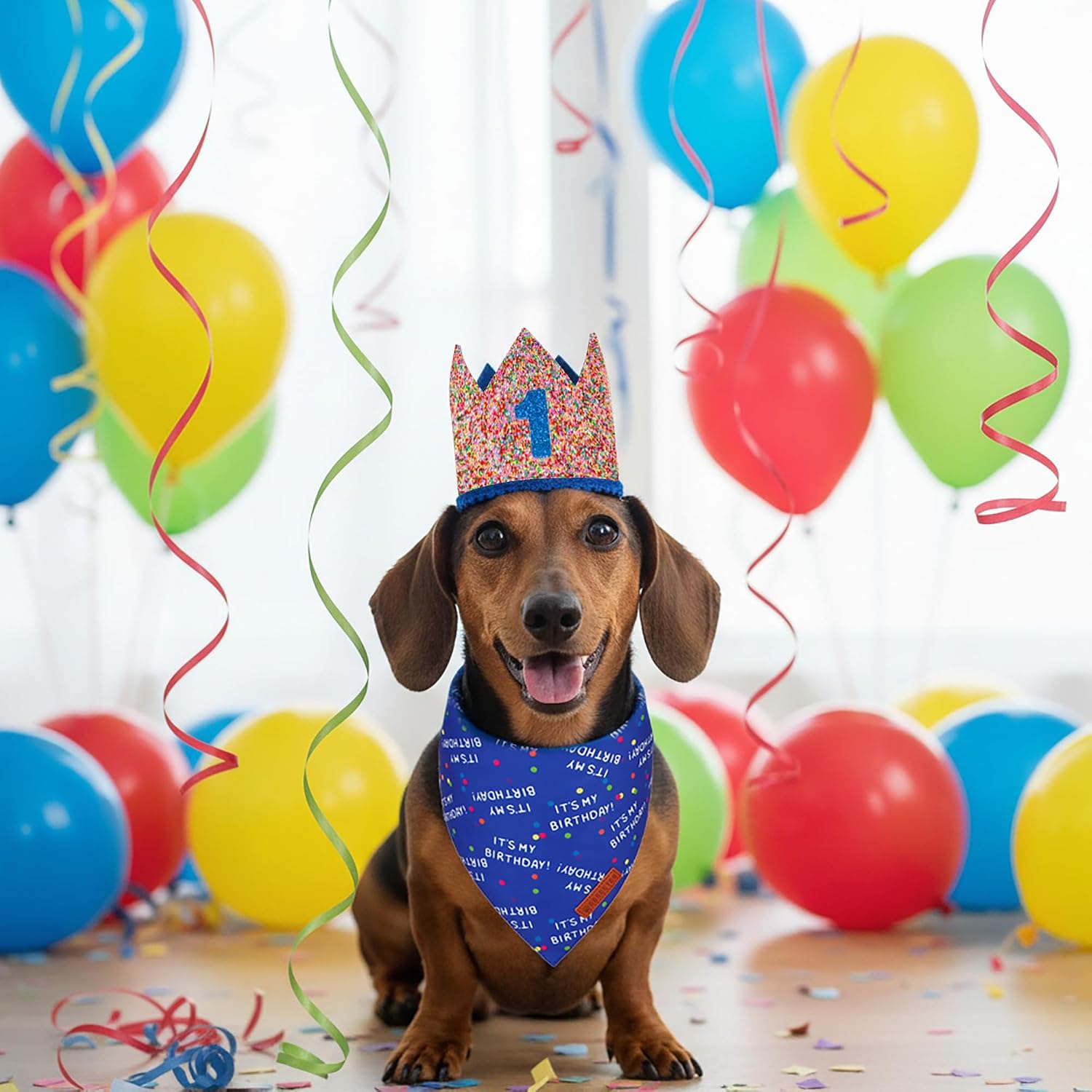 ADOGGYGO Boy Dog Birthday Hat, It's My Birthday Bandana Set, Blue, Small