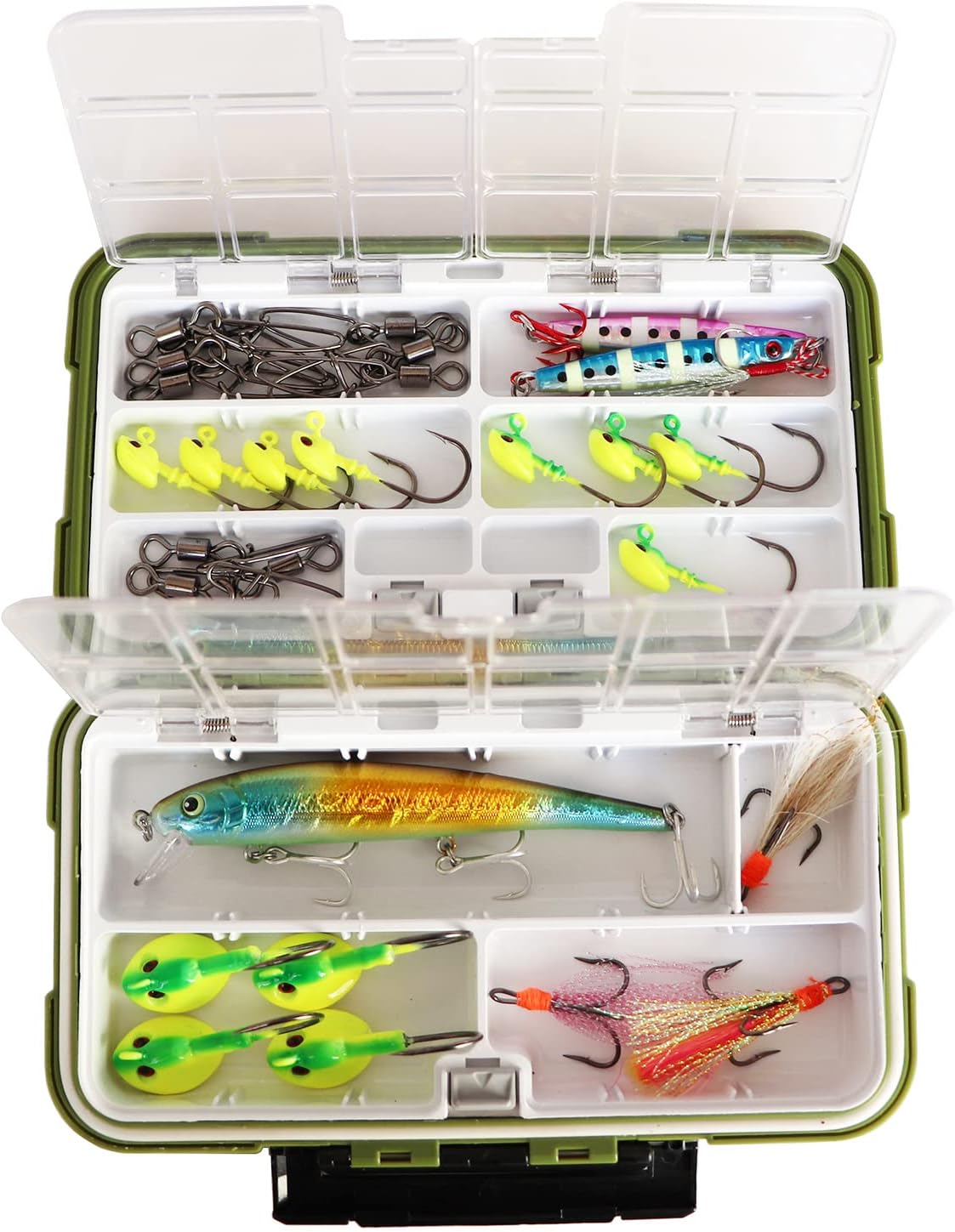 Fishing Tackle Box, Floating Storage Box, Double-Sided Fishing Lure Box with Adjustable Dividers Jewelry Organizer Making Kit Storage Container for Lure Hook Beads Earring Tool(Green)