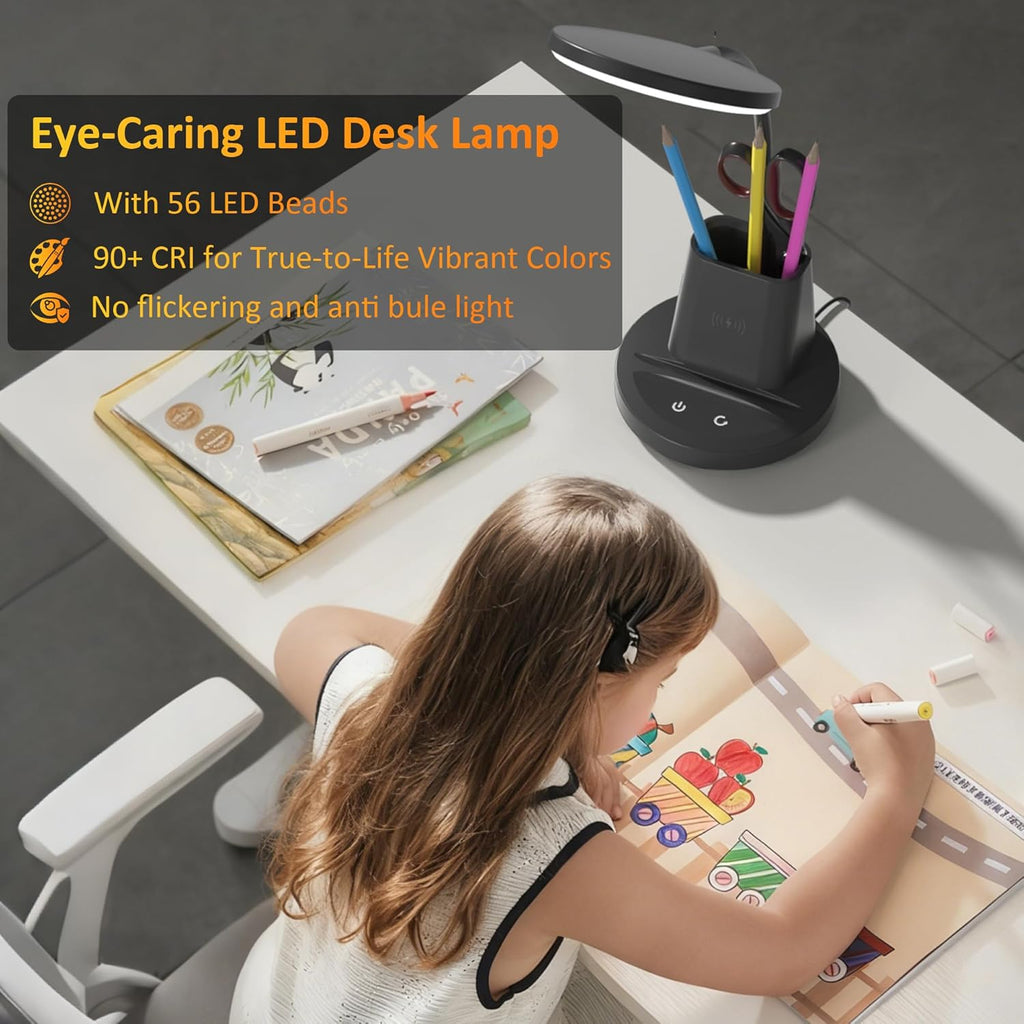 LED Desk Lamp with Wireless Charger for Home Office, Black