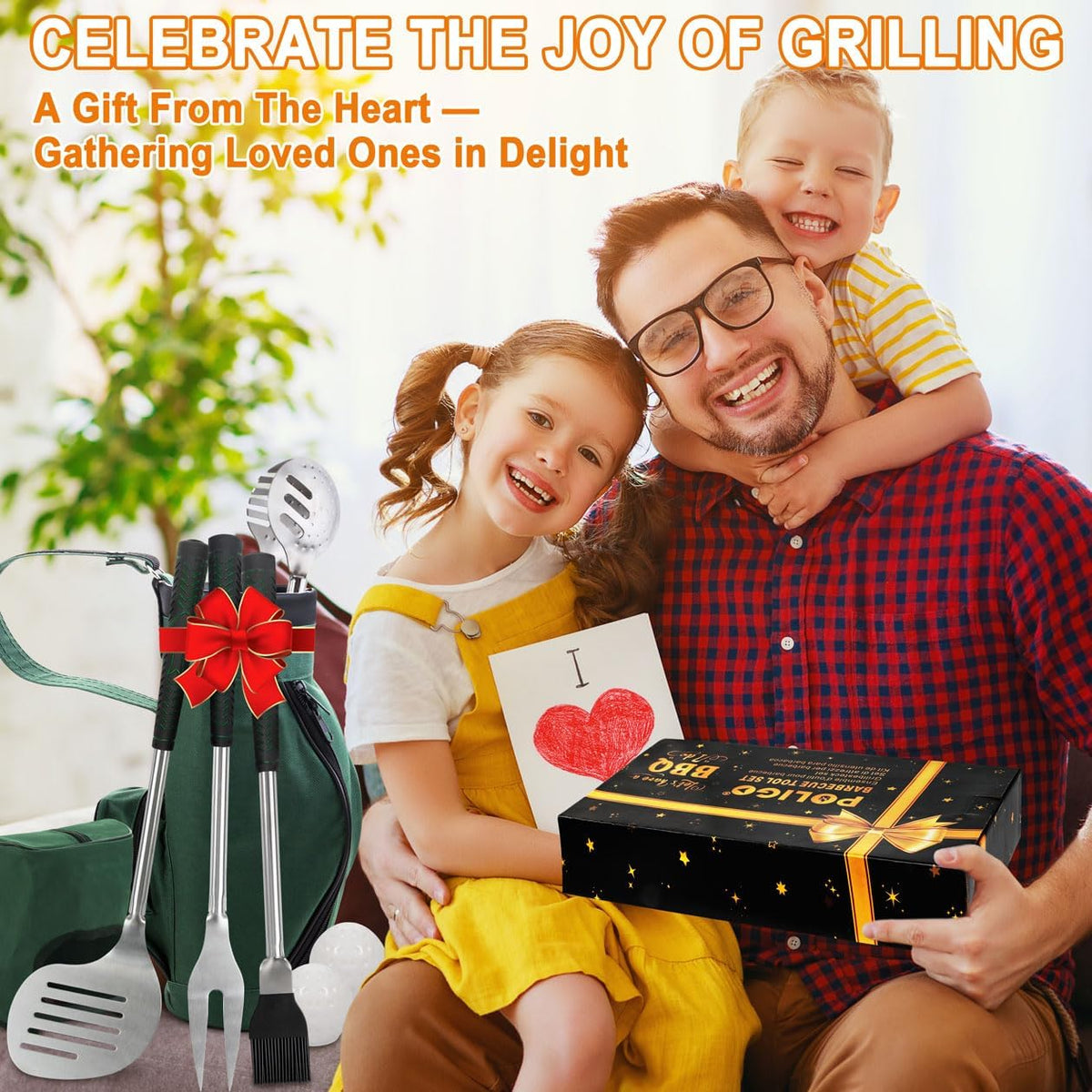 POLIGO 7PCS Golf-Club Style BBQ Tool Set Grilling Tools with Rubber Handle - Stainless Steel Grill Accessories for Outdoor Grill Set Premium Grill Utensils Set Fathers Day Birthday Gifts for Men Green