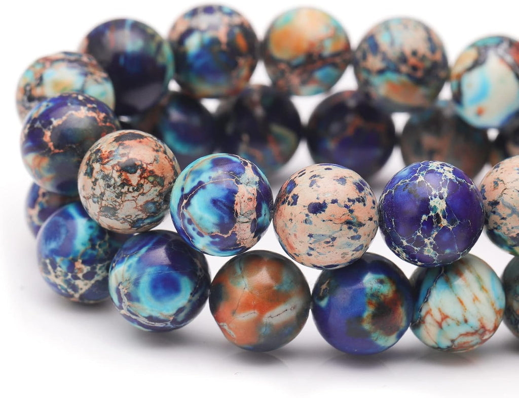 Youngbling Natural Gemstone Beads for Jewelry Making,6mm Mixed Blue Imperial Jasper Polished Round Smooth Stone Beads for Bracelet Necklace 15 Inch