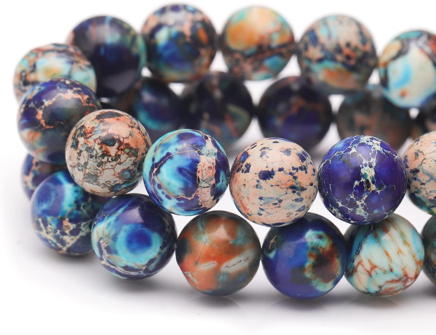 Youngbling Natural Gemstone Beads for Jewelry Making,6mm Mixed Blue Imperial Jasper Polished Round Smooth Stone Beads for Bracelet Necklace 15 Inch