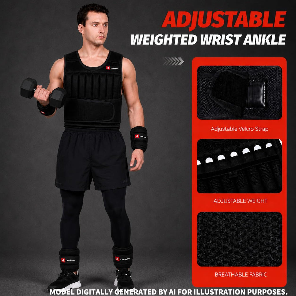 44lbs Adjustable Weighted Vest Set with Steel Plates, 5-Piece Workout Set Includes Wrist & Ankle Weights for Rucking, Walking, Running, Home Gym