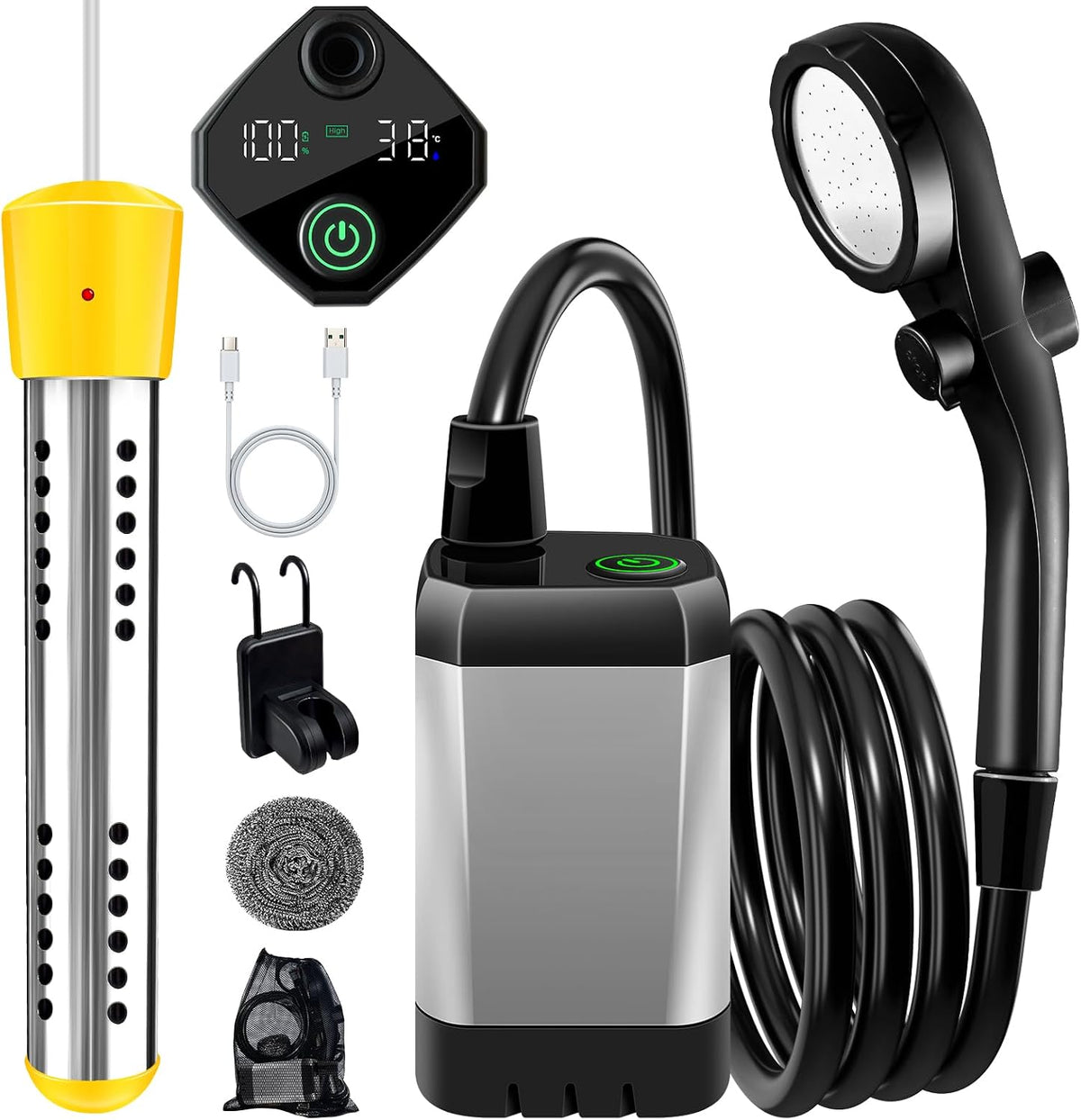 Portable Shower with 2000W Heater 6000Mah Portable Heated Shower