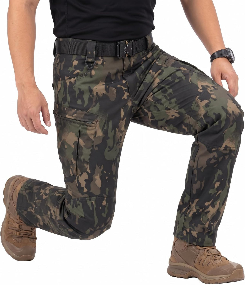 Men's Stretch Tactical Pants Lightweight Hiking Cargo Pants Water Resistant Multi Pocket Casual Outdoor Work Pants (No Belt)