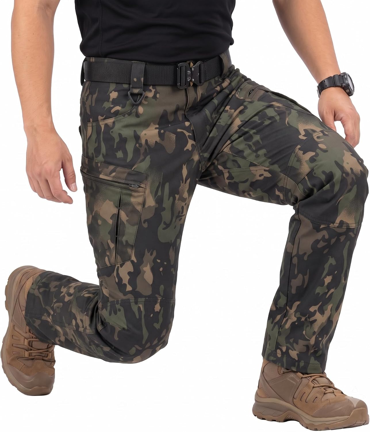 Men's Stretch Tactical Pants Lightweight Hiking Cargo Pants Water Resistant Multi Pocket Casual Outdoor Work Pants (No Belt)