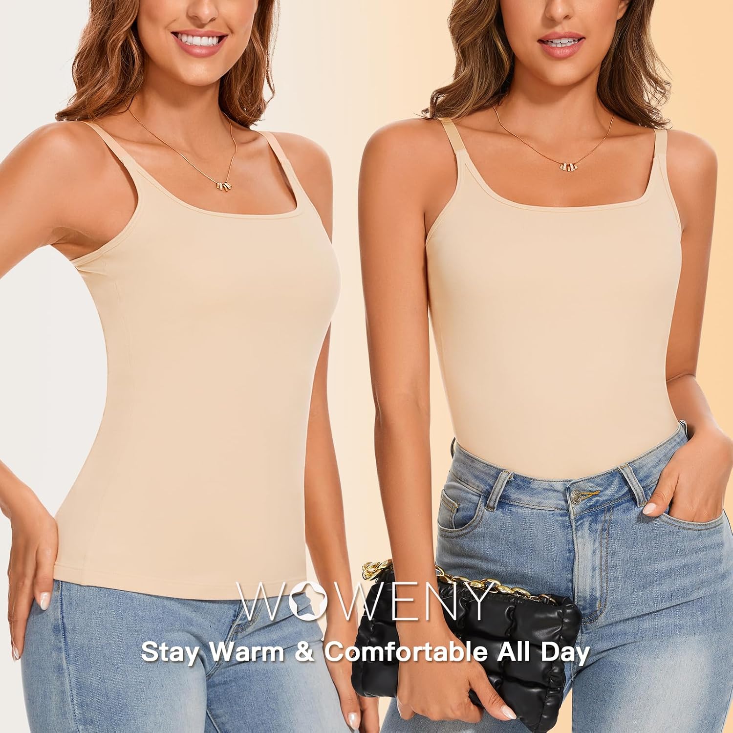 WOWENY Thermal Tank Tops for Women Adjustable Straps Warm Base Layer Shirt