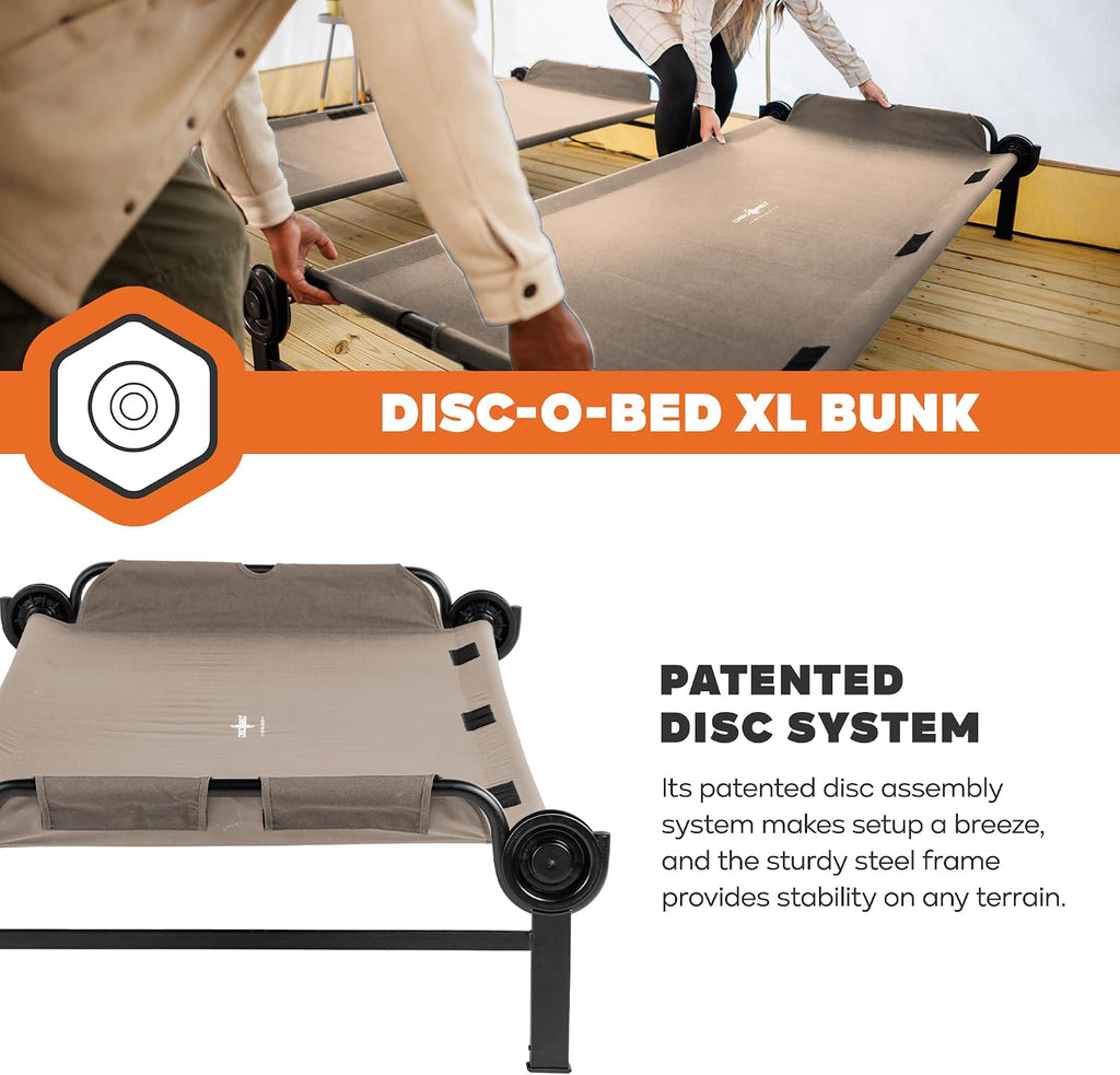 Disc-O-Bed Extra Large Portable Bunk Camping Cots with Carry Bags, Tan