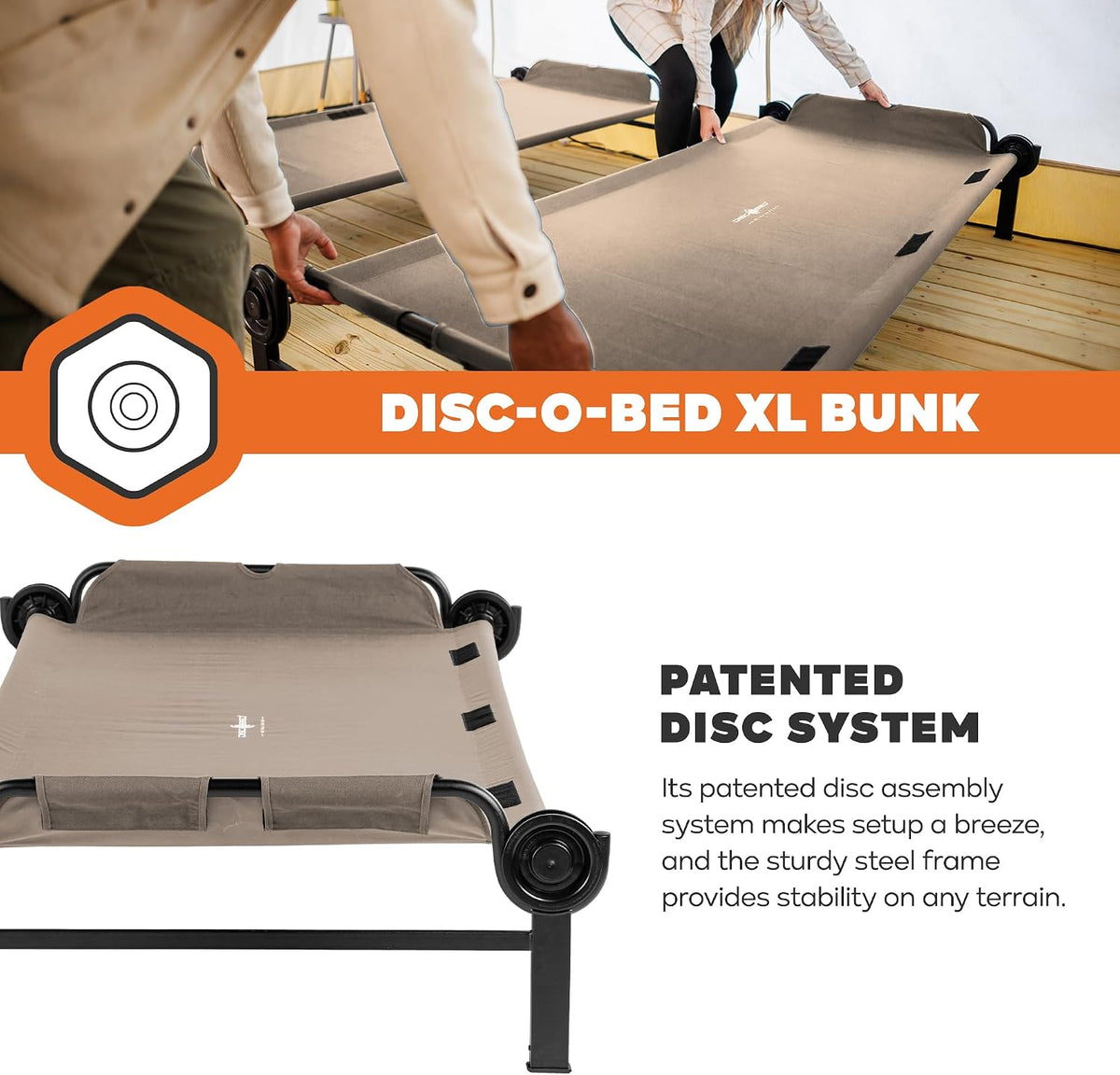 Disc-O-Bed Extra Large Portable Bunk Camping Cots with Carry Bags, Tan