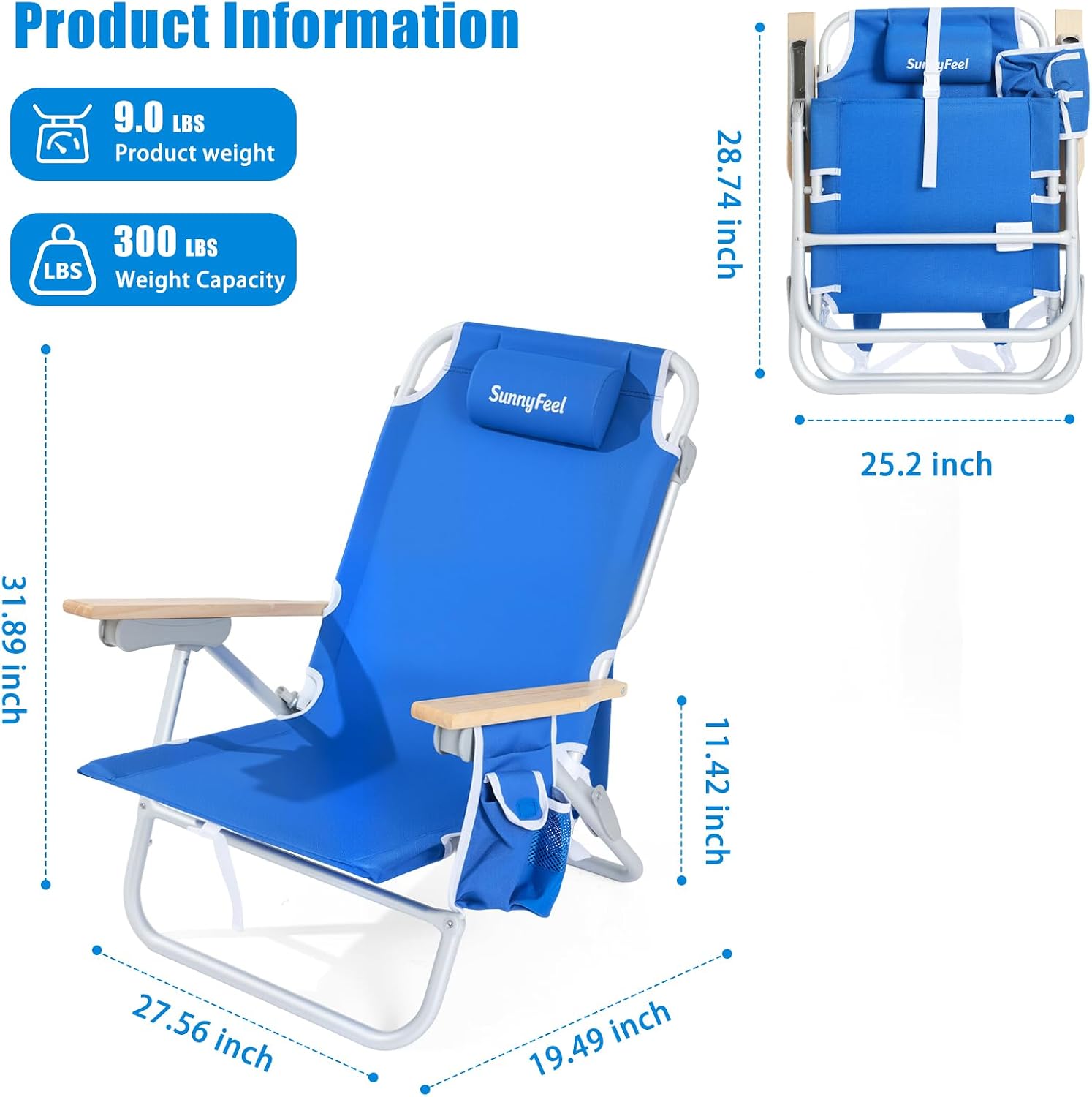 SUNNYFEEL XL 28" Extra Wide Beach Chair for Adults,Low Backpack Beach Chair