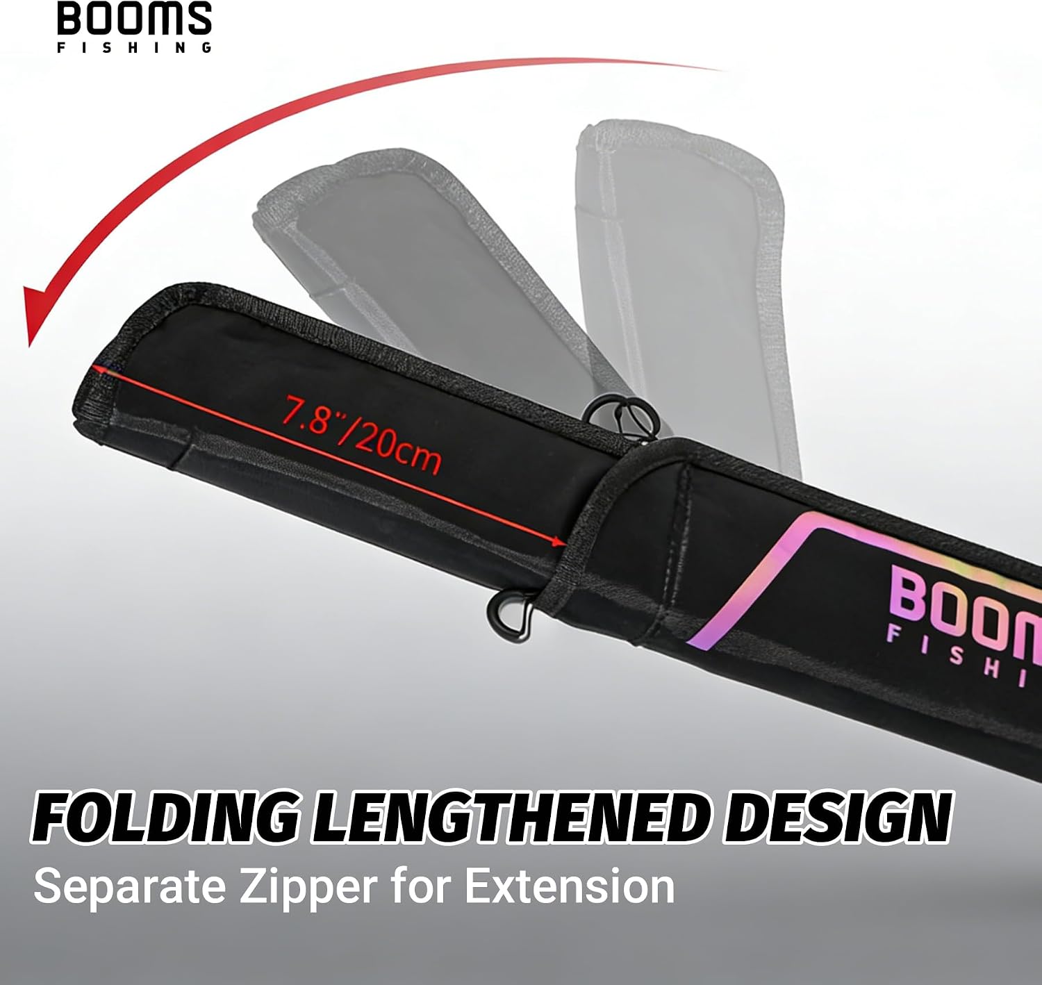 Booms Fishing PB3 4.4ft~5ft Fishing Rod Case, Portable Folded Fishing Pole Case with Sturdy Two-Way Zippers, 0.6ft/8" Extended Design Fishing Rod Bag, Store Up to 2~3 Fishing Poles, 52"~60"