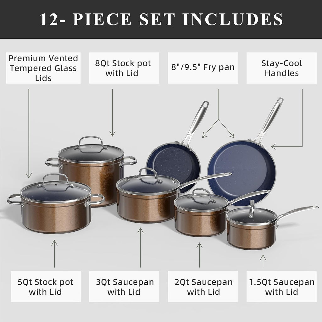 Nuwave Healthy Duralon Blue Ceramic Nonstick Cookware Set, PFAS Free
