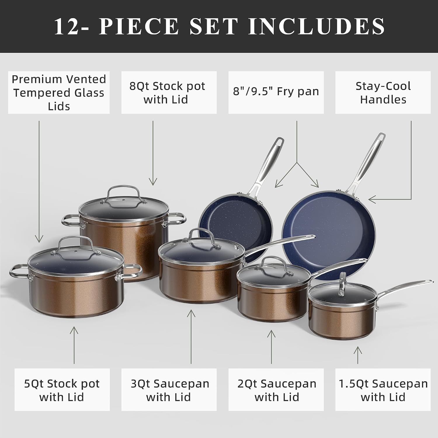 Nuwave Healthy Duralon Blue Ceramic Nonstick Cookware Set, PFAS Free