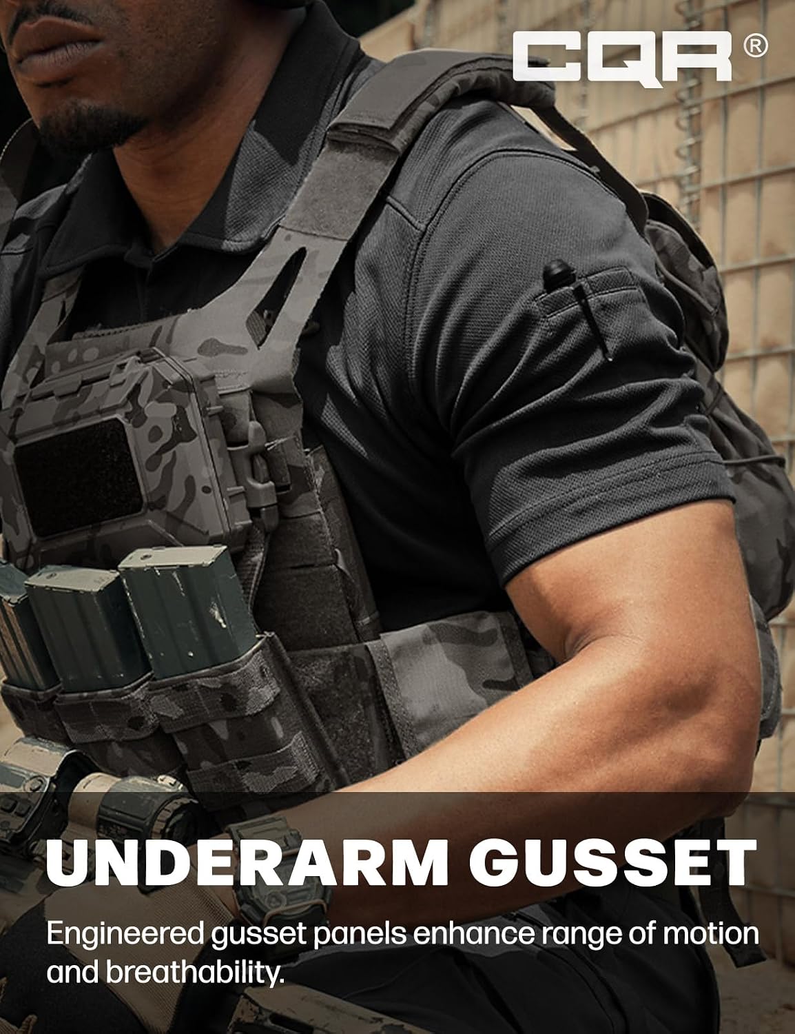 CQR Men's Quick Dry Tactical Polo Shirt, Lightweight Breathable Performance Polo, Short Sleeve UPF 50+ Outdoor Golf Shirt