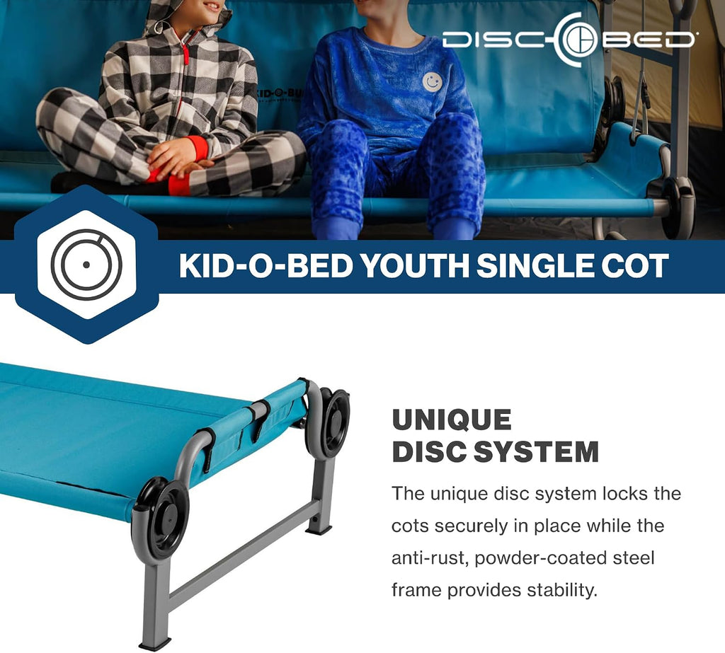 Disc-O-Bed Kid-O-Bunk Youth Modular Single Camping Cot, Ages 7 to 12, Teal