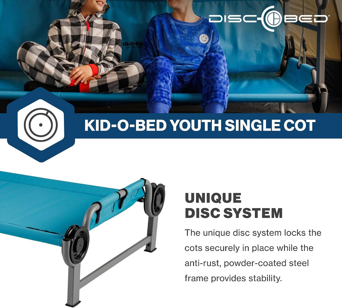Disc-O-Bed Kid-O-Bunk Youth Modular Single Camping Cot, Ages 7 to 12, Teal