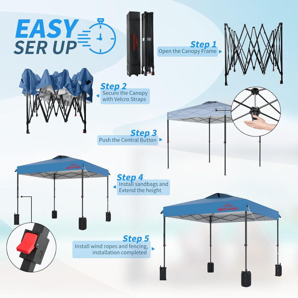 8x8 Pop Up Canopy Tent, Light Blue