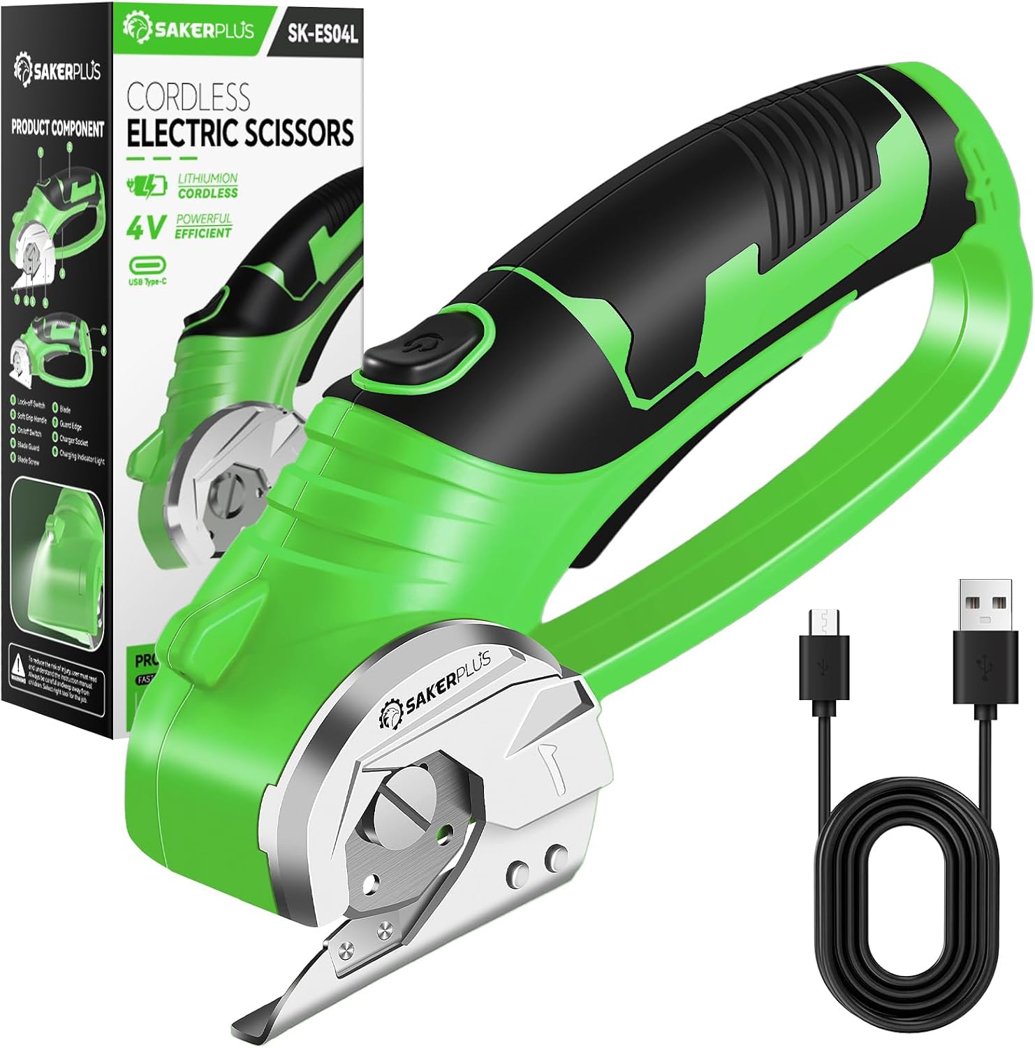 SakerPlus Cordless Electric Scissors, 4V Rechargeable Cardboard Cutter
