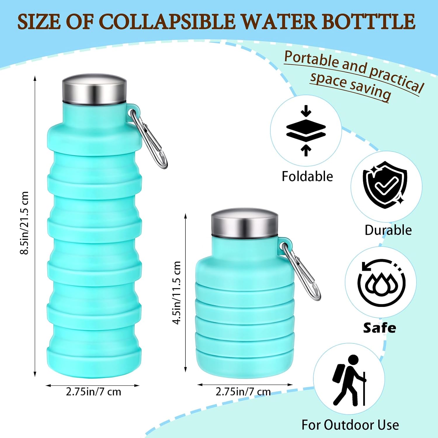 Baderke 2 Pcs Collapsible Water Bottles, 17oz, Green, Black