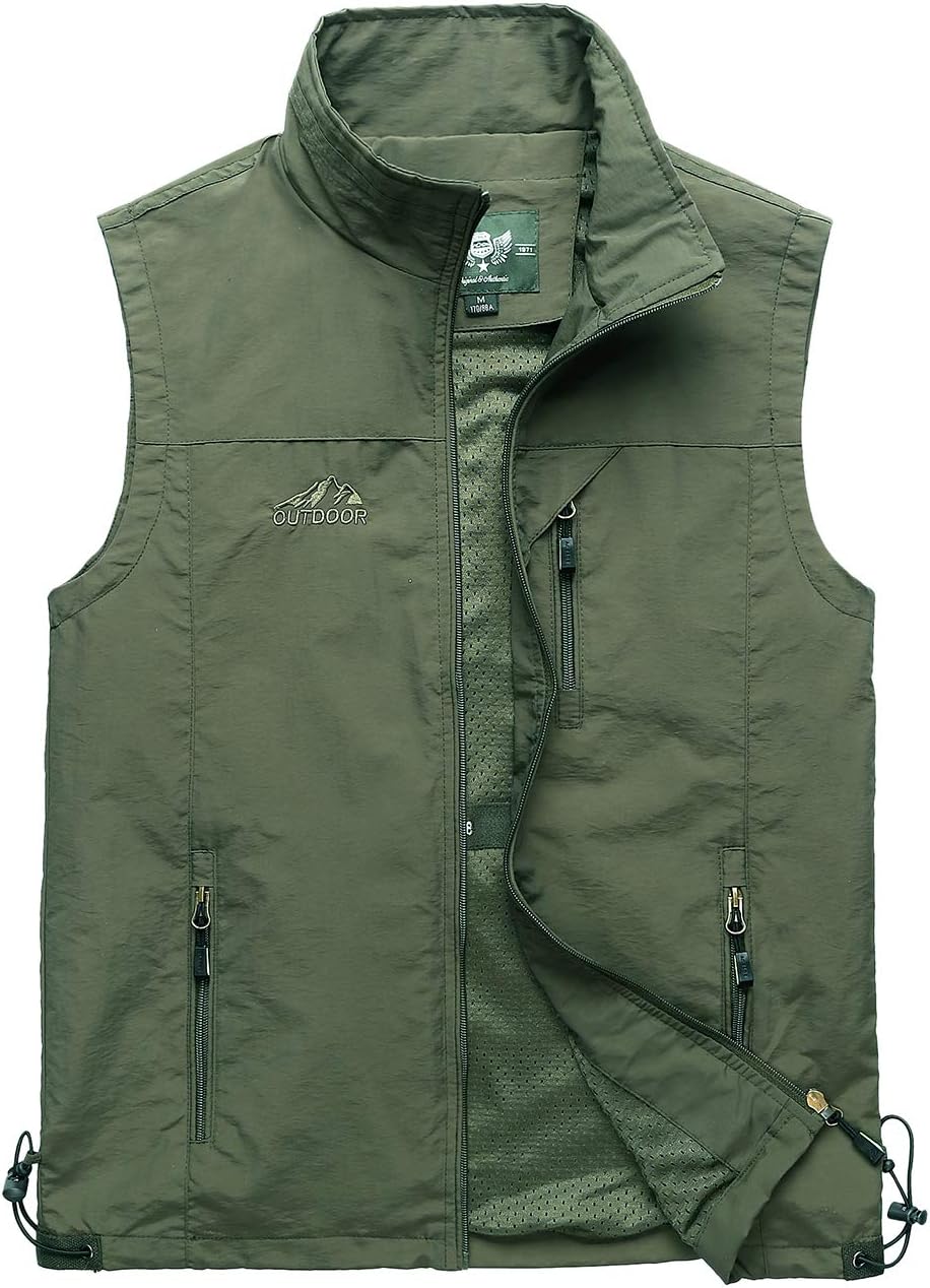 Hixiaohe Mens Lightweight Vest Outerwear Casual Summer Outdoor Travel Vest for Hiking Fishing Golf Photo Work with Pockets