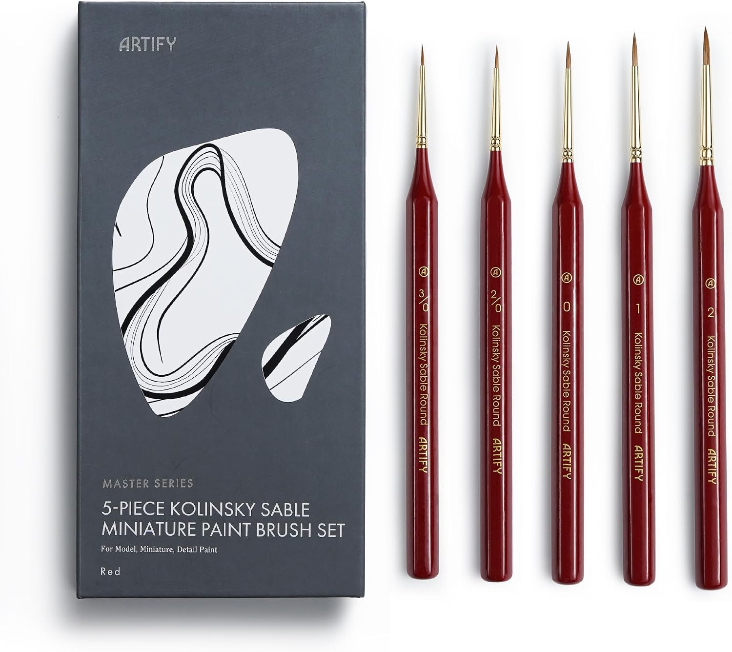 Artify Detail Paint Brushes, 100% Kolinsky Sable Micro Paint Brushes - Master Series, Ultra Fine Tips Paint Brush Set, High Precision for Models/Crafts, Detailing for Watercolor, Gouache & Ink