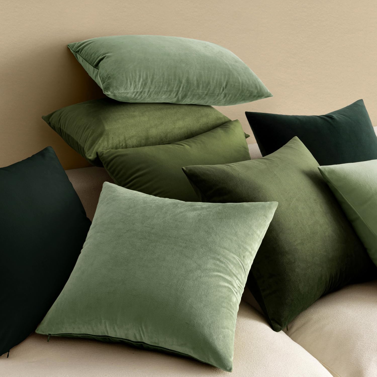 MIULEE Velvet Throw Pillow Covers 18x18 Inch Pack of 2 Army Green