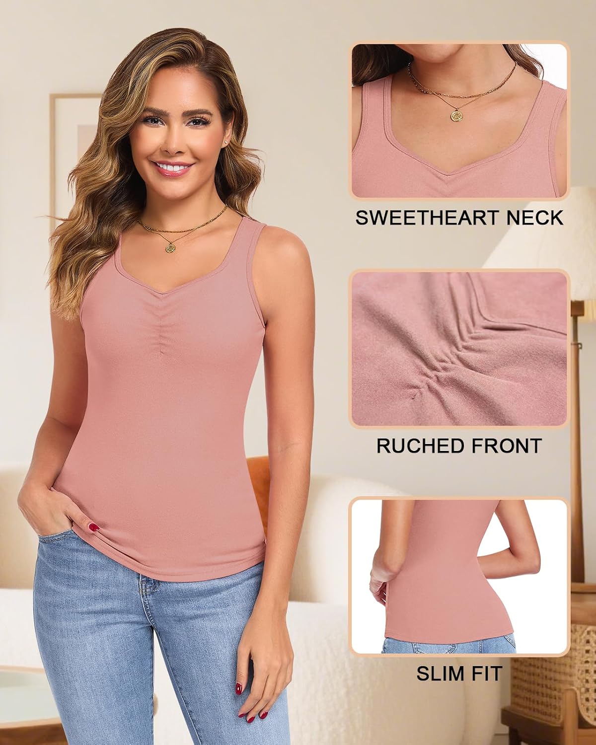 WOWENY Thermal Fleece Tank Top for Women Sleeveless Sweetheart Neck Winter Vest Underwear Tops Warm Cami Base Layer