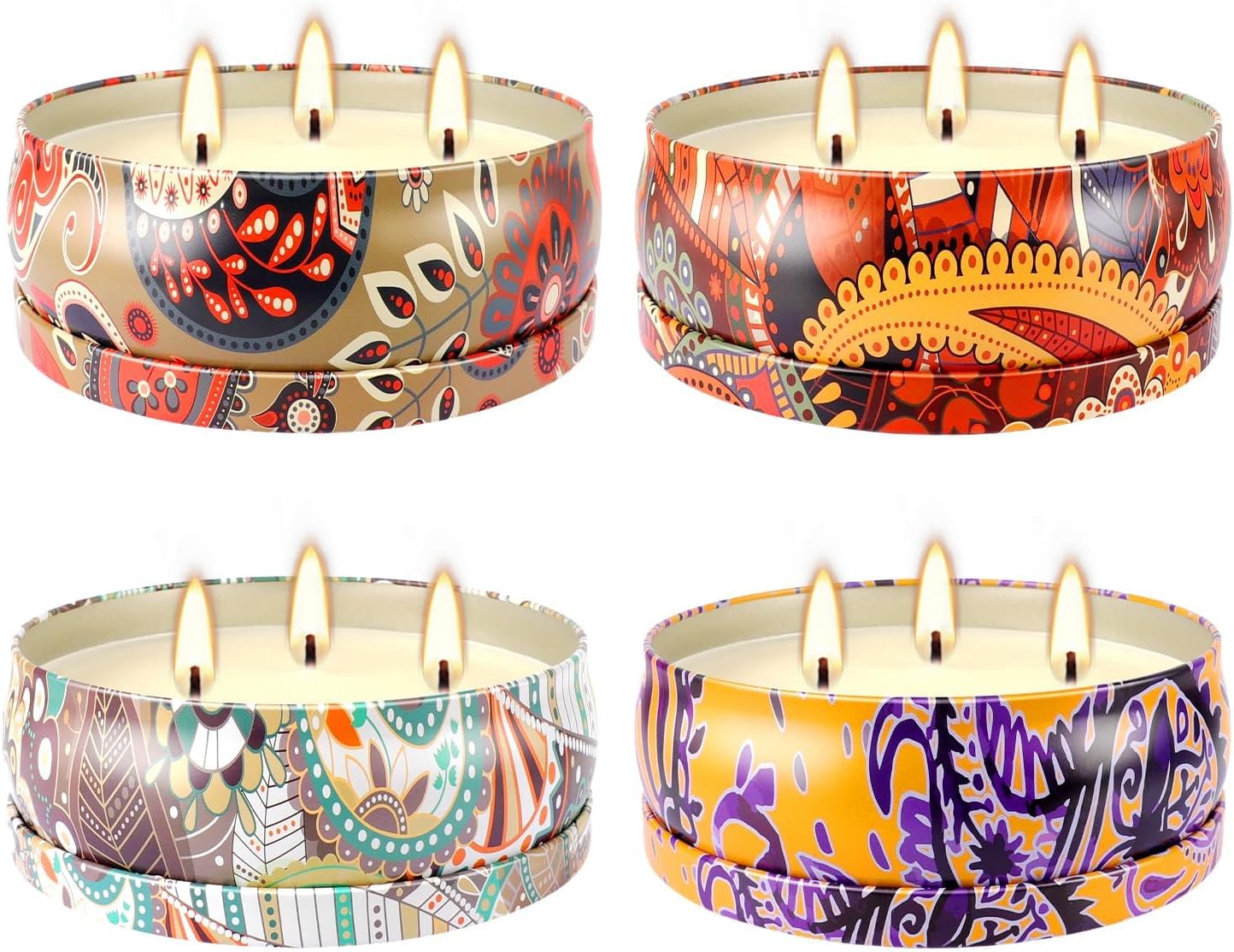 Set of 4 Large 13.5 oz Scented Citronella Candles Outdoor, Natural Soy Wax Floral Tin Candles with Cotton Wicks, Smokeless & Dripless for Patio Garden Camping, Summer Housewarming Gift