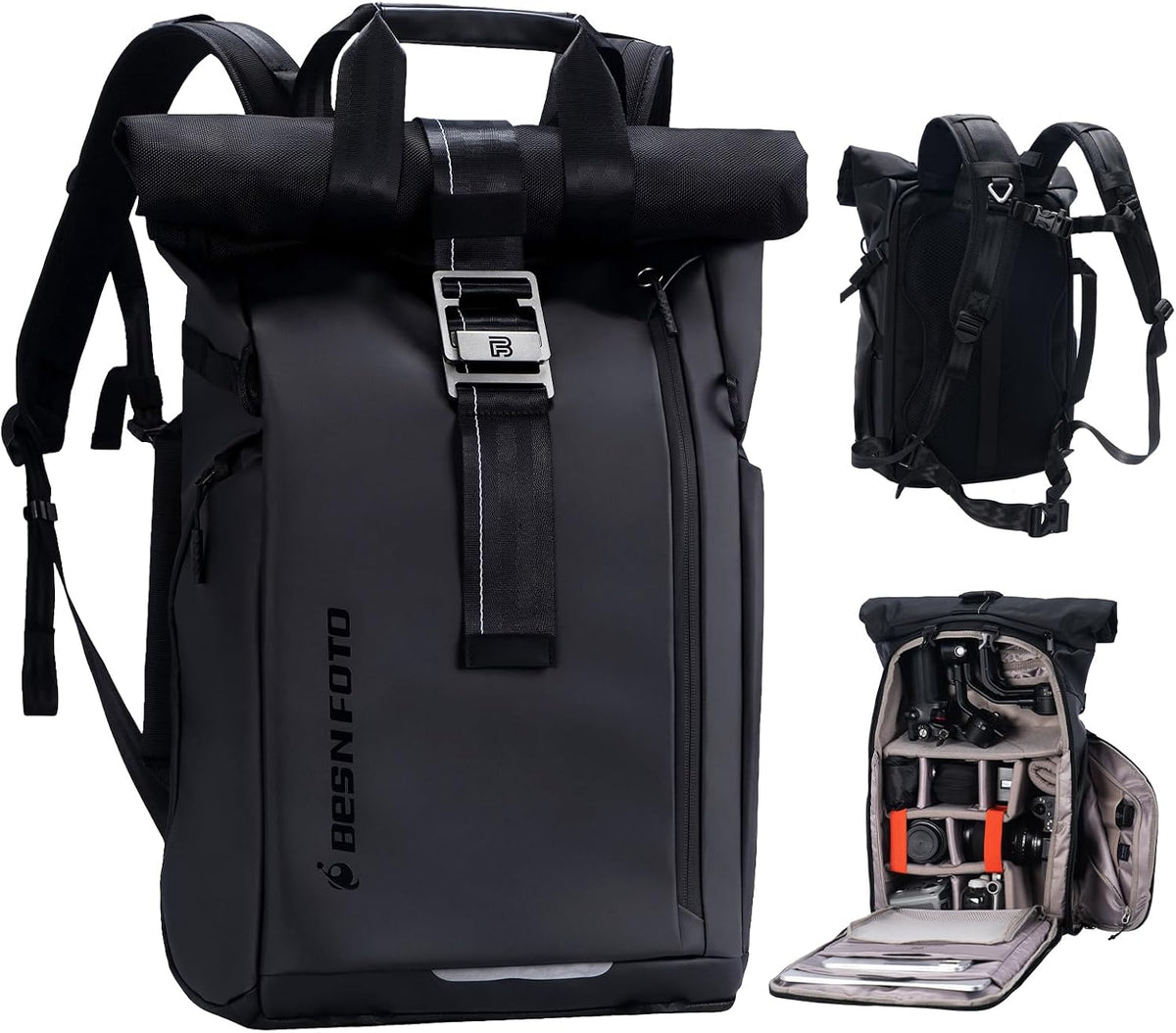 Besnfoto Waterproof Camera Backpack Rolltop Laptop Bag for DSLR Mirrorless