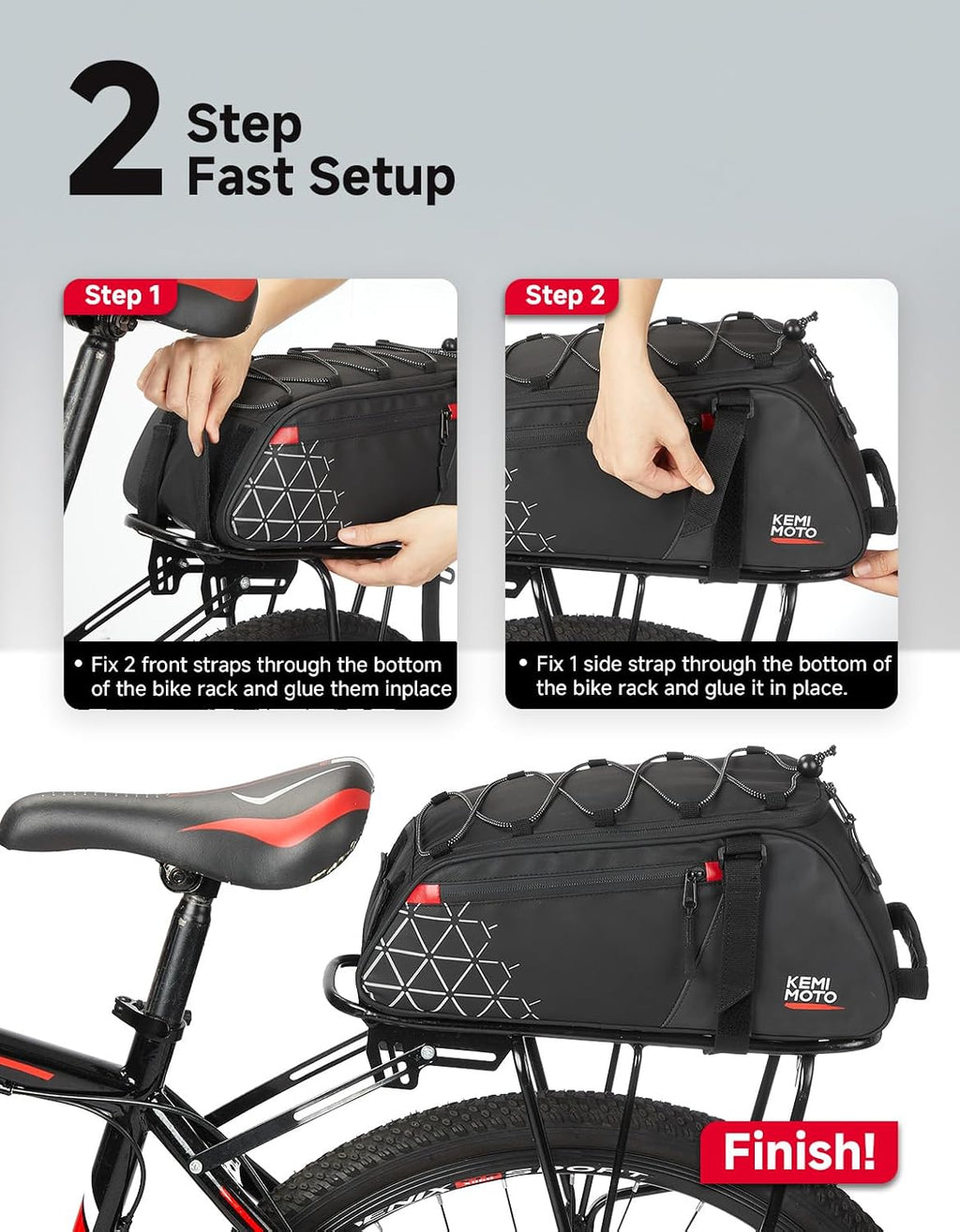 KEMIMOTO Rear Bike Rack Bag - 8L PVC Water Resistant Ebike Bags for Bicycle