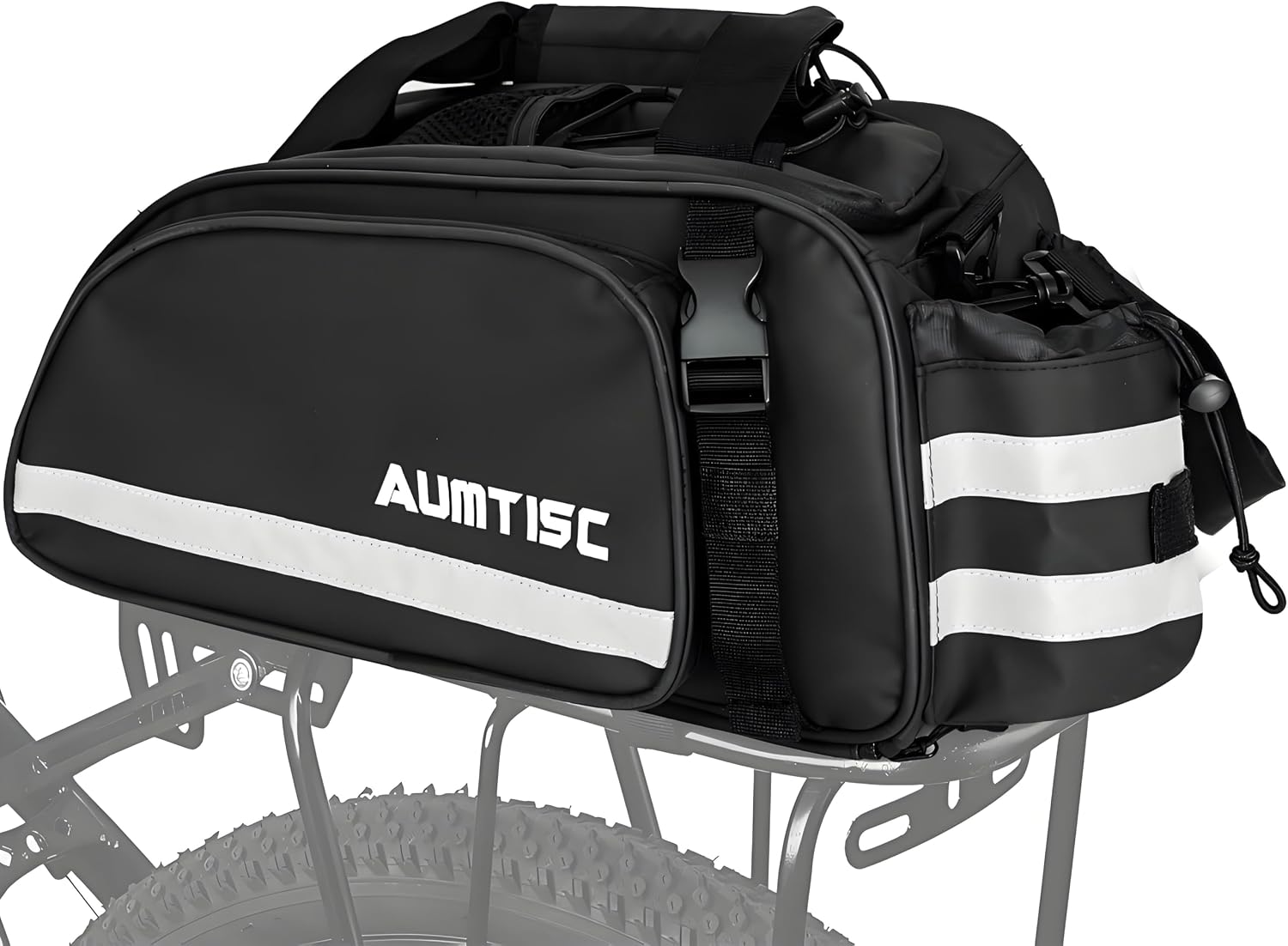 AUMTISC Rear Rack Bag, 14L Waterproof Bike Bags for Bicycles Rear Rack, Ebike Trunk Panniers Bag with Rain Cover, Cycling Seat Cargo Rack Bag with Reflective Strip for Commuter Travel Outdoor