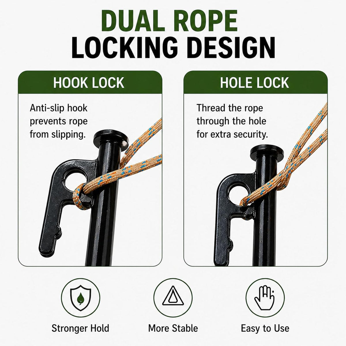 16 Inch Heavy Duty Steel Tent Stakes, 2 Pack Ground Anchors, Black