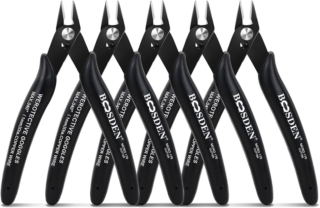 BOOSDEN 5 Pack Small Micro Wire Cutters Flush Cutter Pliers 5-Inch