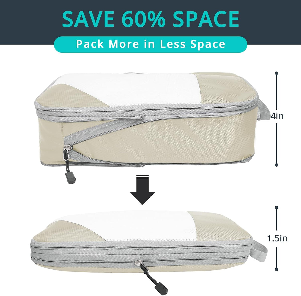 NICOSHOW Compression Packing Cubes 6 Set, Compressible Space-Saving Packing Cubes for Travel - Compression Bags, Luggage Organizer, Travel Essentials for Women, Beige