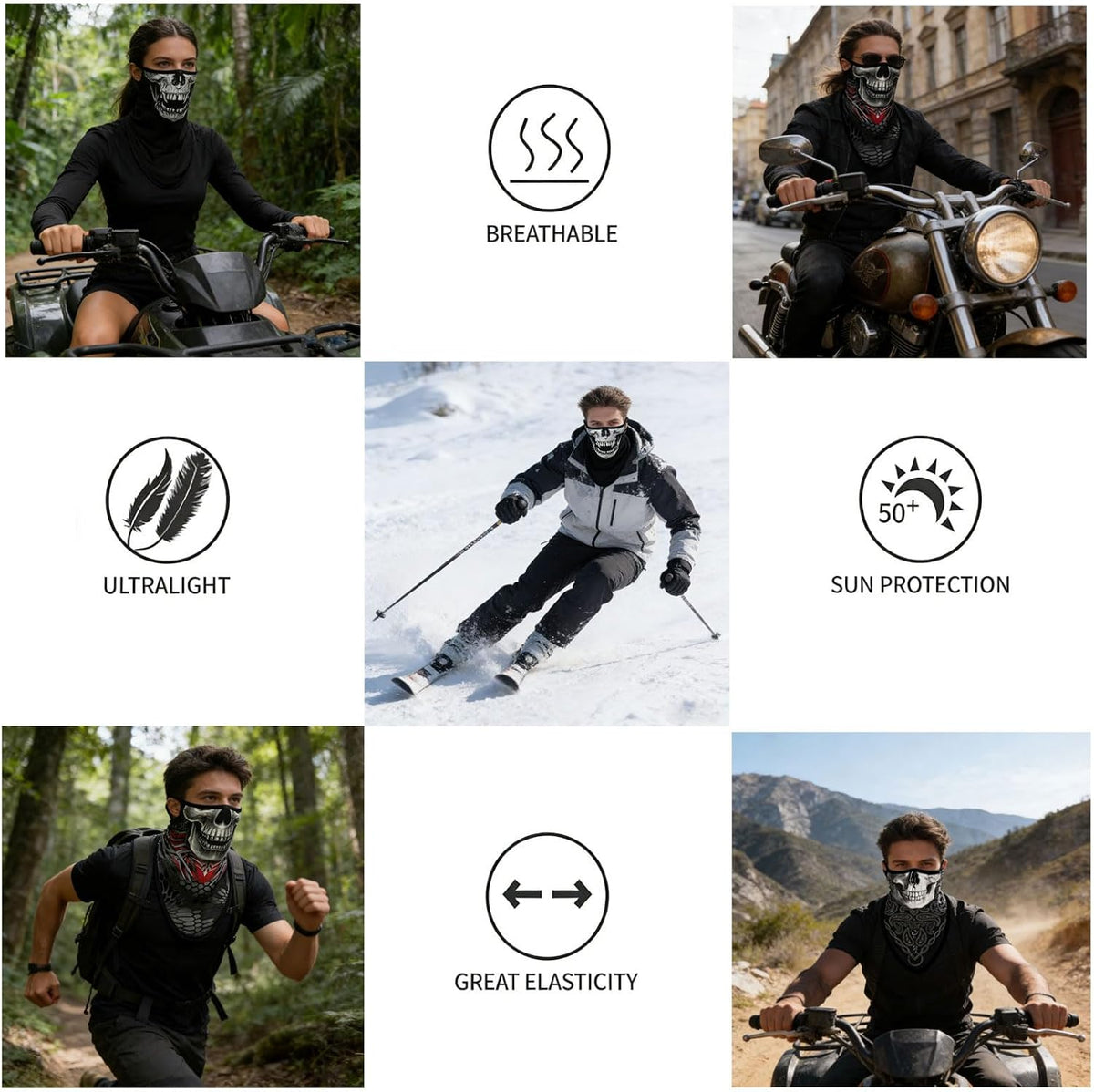 Non-Slip Ear Hanging Neck Gaiter, Multi-Use Windproof Face Neck Scarf, Skull Face Cover for Outdoor Sports 3PCS