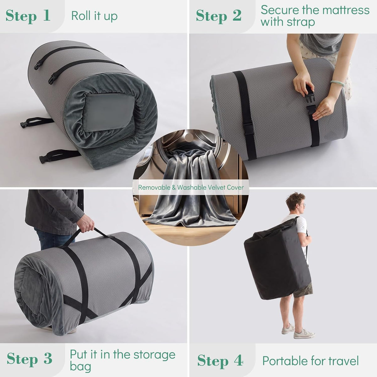Thick Foam Camping Sleeping Pad, Soft Sleeping Mat, Double Side Fluff Camping Cot Pads for Adult, Non-Slip Roll up Camping Cot Mattress Topper for Camp Cot/Rv Bunk/Narrow Twin Beds, Pad Only